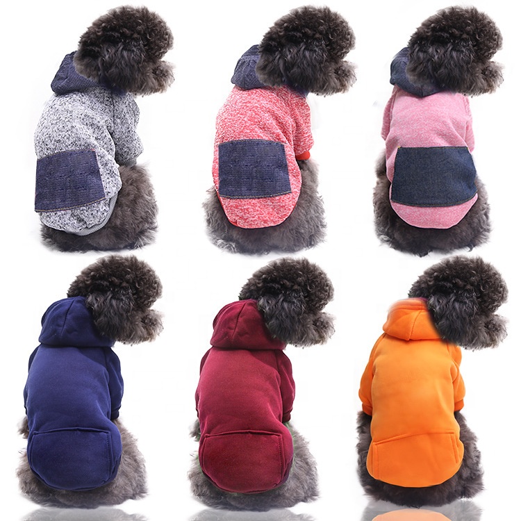 Sohpety Custom Pet Plush Clothes Denim Pocket Dog Sweater Soft Warm Pup Shirt Winter Puppy Dog Outfit
