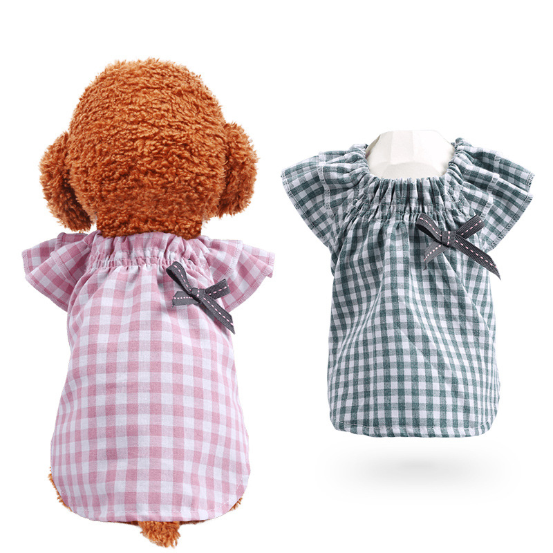 Spring summer Small Puppy Pet Dog Clothes Teddy Beige Puppy Pet Dog Clothing Bow Tie Plaid Doll Shirt Dog Clothing