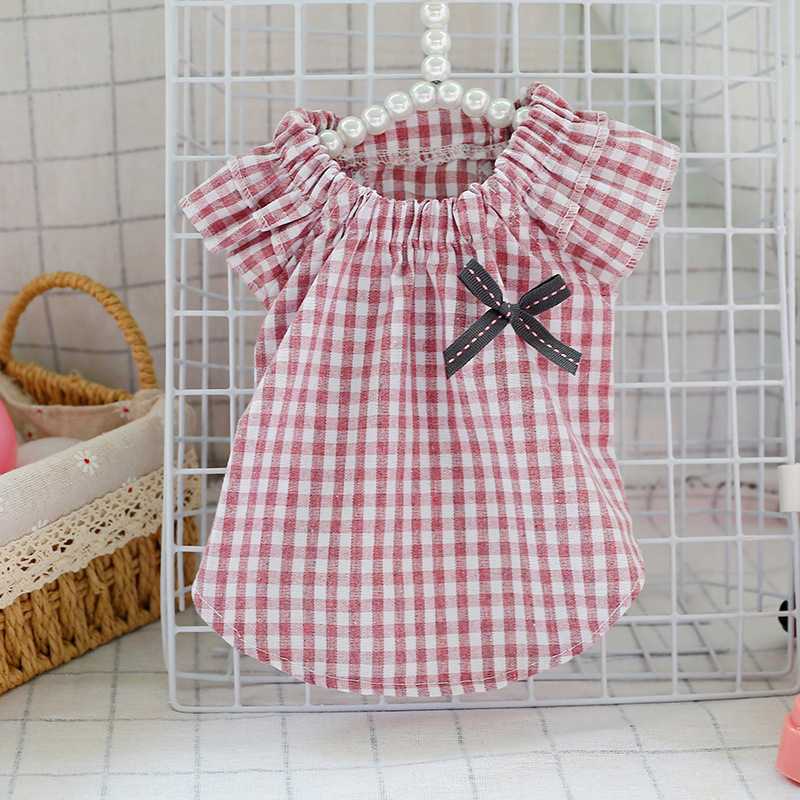 Spring summer Small Puppy Pet Dog Clothes Teddy Beige Puppy Pet Dog Clothing Bow Tie Plaid Doll Shirt Dog Clothing