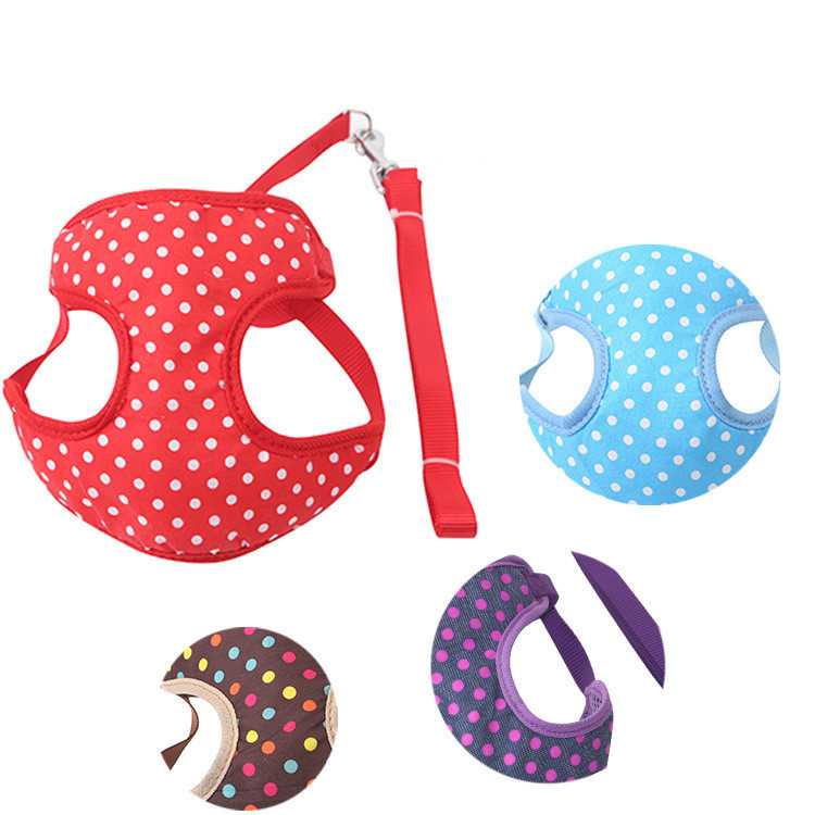 Thick Breathable Sandwich Color Double Dots Pet Pull Dog Vest Harness Set