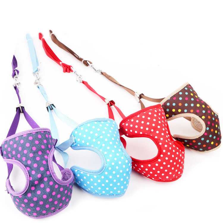 Thick Breathable Sandwich Color Double Dots Pet Pull Dog Vest Harness Set