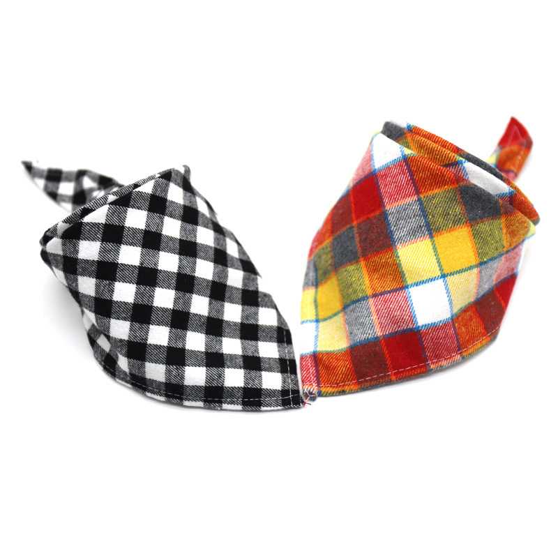 Washable Triangle Bibs Scarfs Dog Bandana Pet Cotton Adjustable Double Layer Printed Plaid Triangle Dog Bandana