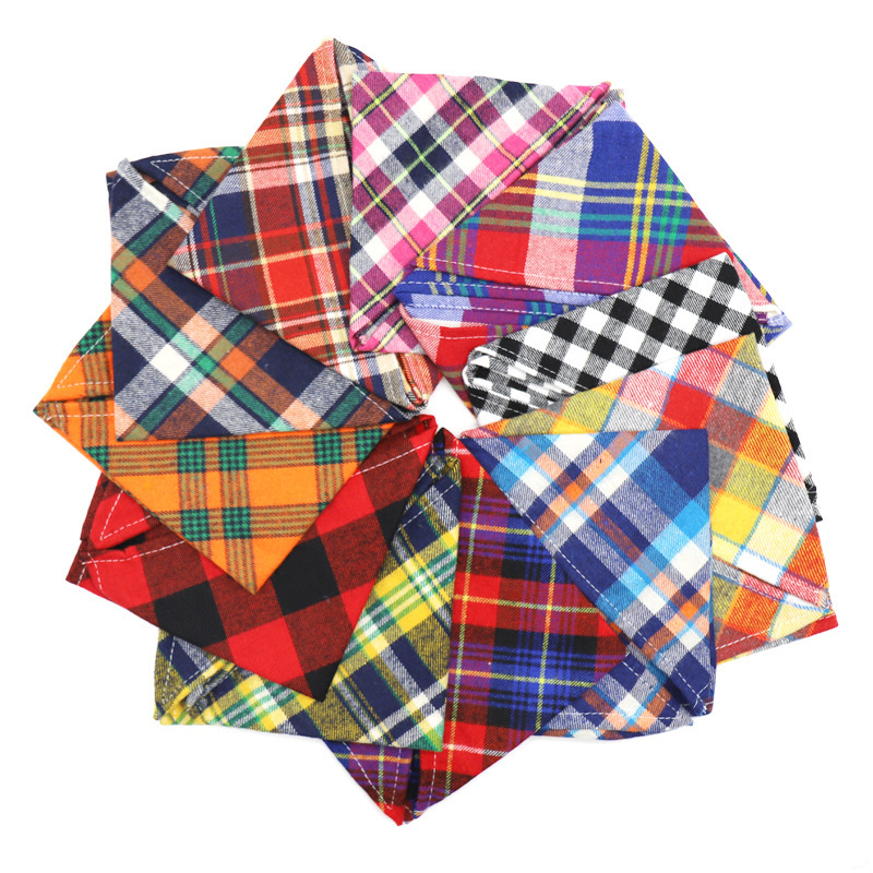 Washable Triangle Bibs Scarfs Dog Bandana Pet Cotton Adjustable Double Layer Printed Plaid Triangle Dog Bandana