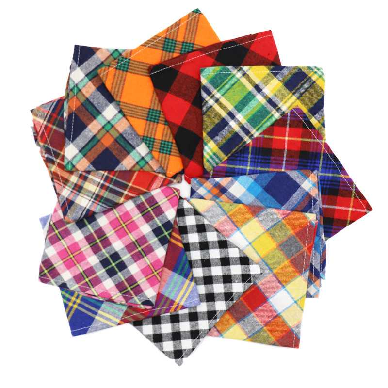 Washable Triangle Bibs Scarfs Dog Bandana Pet Cotton Adjustable Double Layer Printed Plaid Triangle Dog Bandana