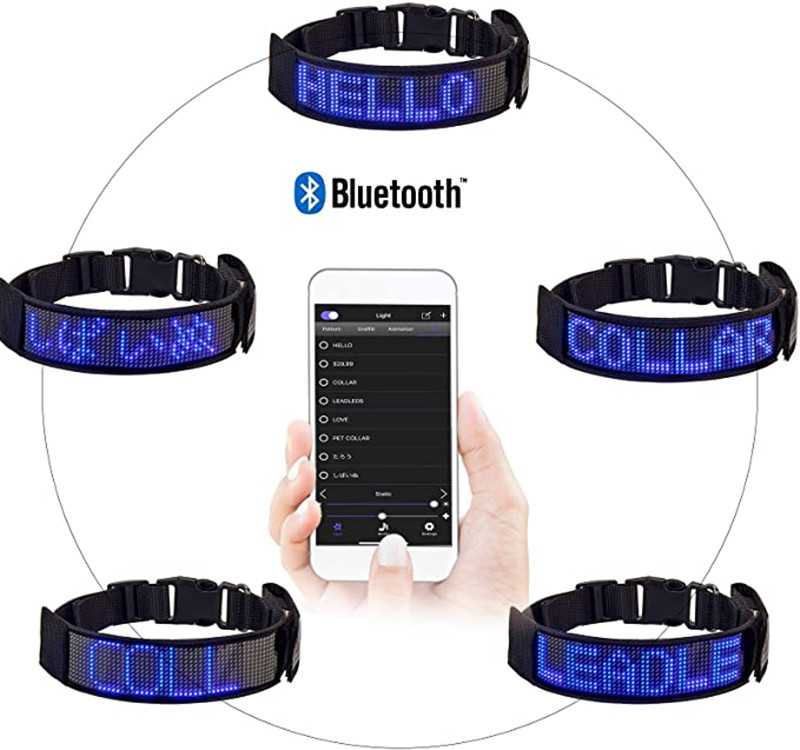 Waterproof USB Rechargeable Led Pet CollarAPP Blue Tooth Controlled Led Dog Collar