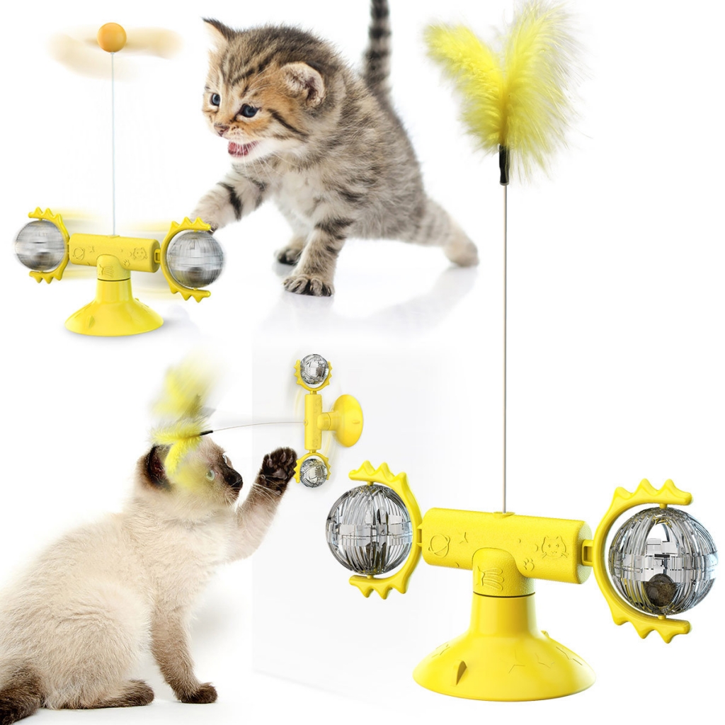Windmill Catnip Ball Suction Cup Funny Kitten Interactive Cat Turntable Teasing Toy Cats Playing