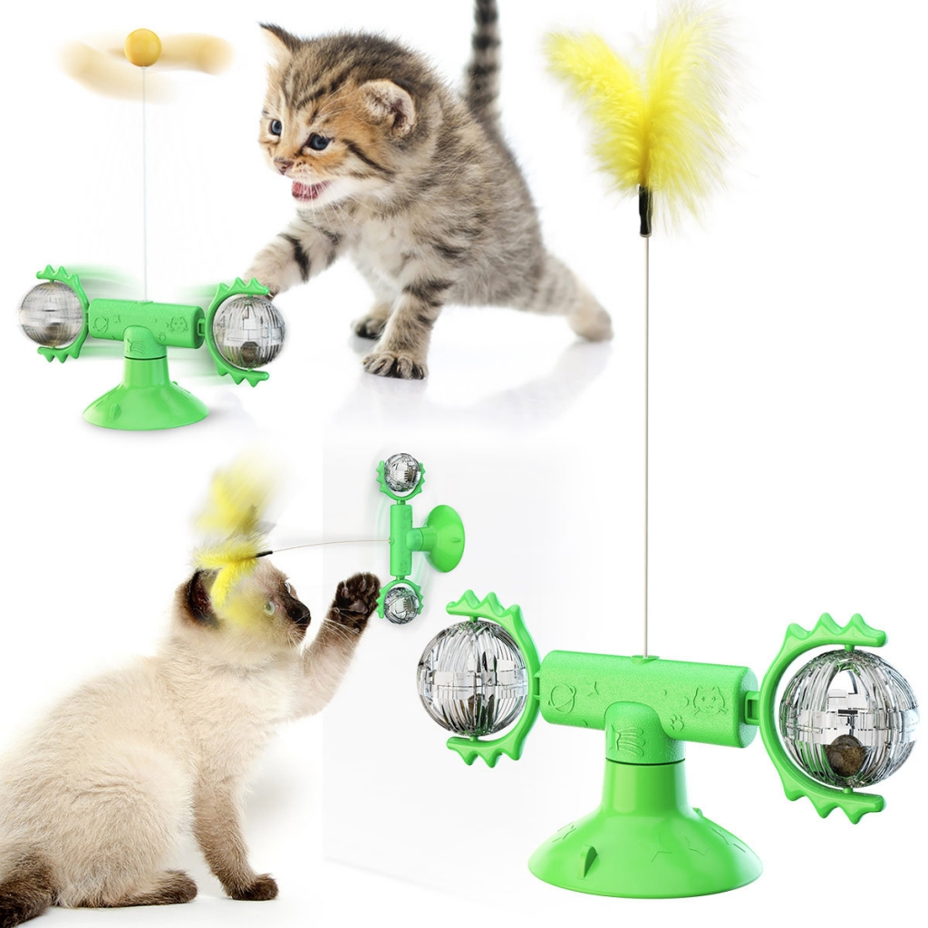 Windmill Catnip Ball Suction Cup Funny Kitten Interactive Cat Turntable Teasing Toy Cats Playing