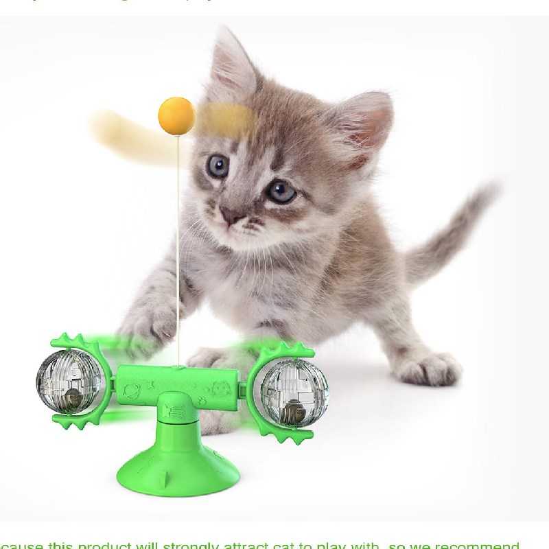 Windmill Catnip Ball Suction Cup Funny Kitten Interactive Cat Turntable Teasing Toy Cats Playing