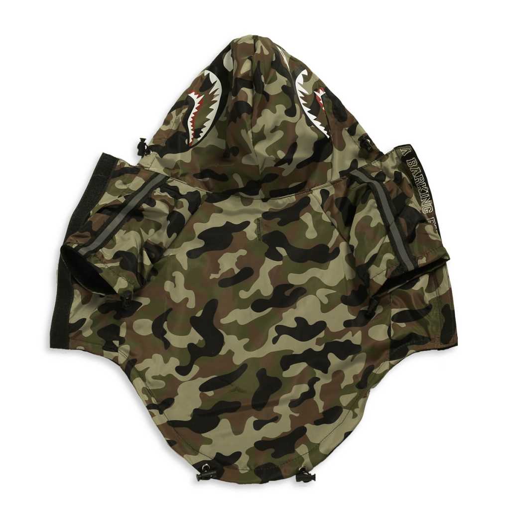 Windproof Dog Camouflage Raincoat Waterproof Shark Pattern Pet Hooded Big Dog Jacket Coat