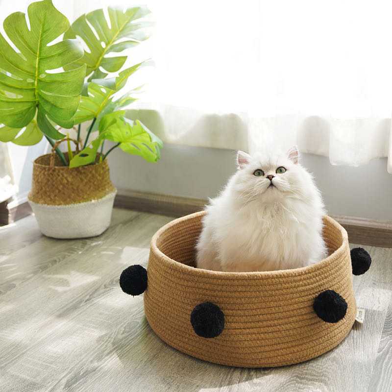 Woven Cat Bed Pompom Pet Bed Pet Nest Four Seasons