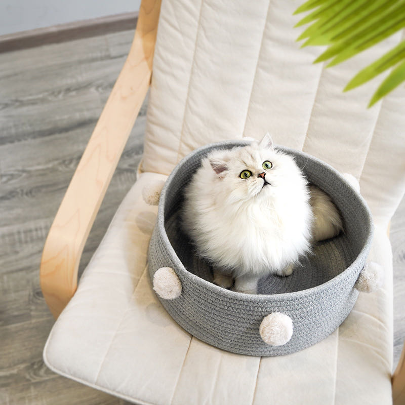 Woven Cat Bed Pompom Pet Bed Pet Nest Four Seasons