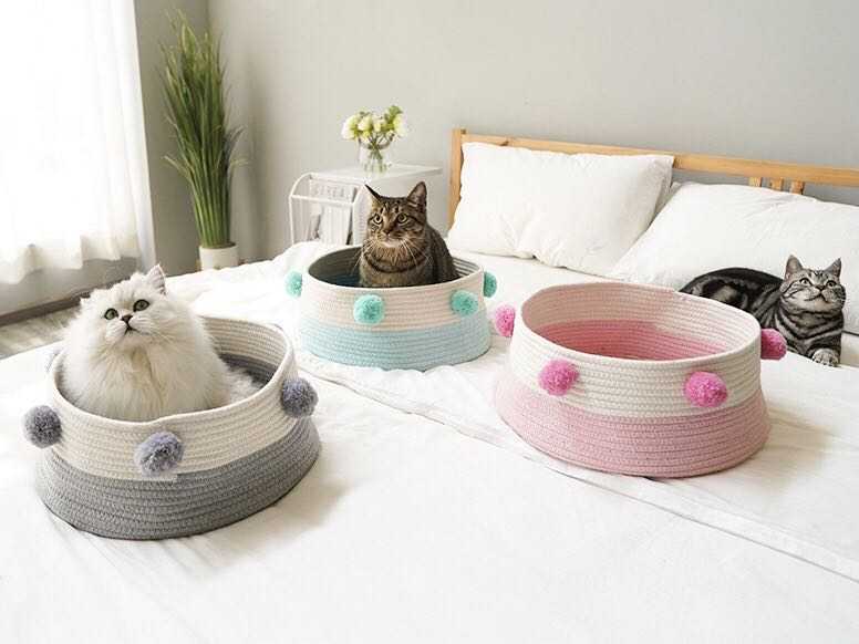 Woven Cat Bed Pompom Pet Bed Pet Nest Four Seasons