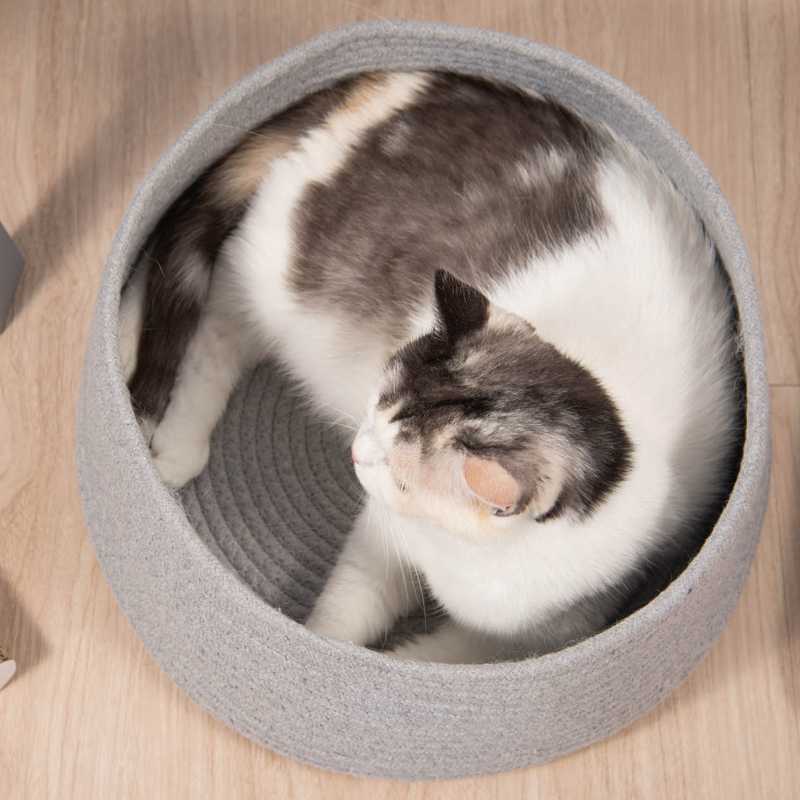 Woven Pet Cave With Cotton Rope Round Cat Bed 2 In 1 Cat Scratcher Cat Basket Small Animals