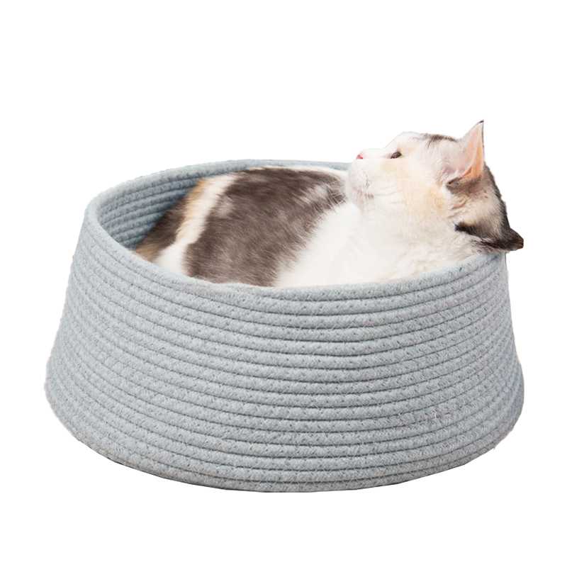 Woven Pet Cave With Cotton Rope Round Cat Bed 2 In 1 Cat Scratcher Cat Basket Small Animals