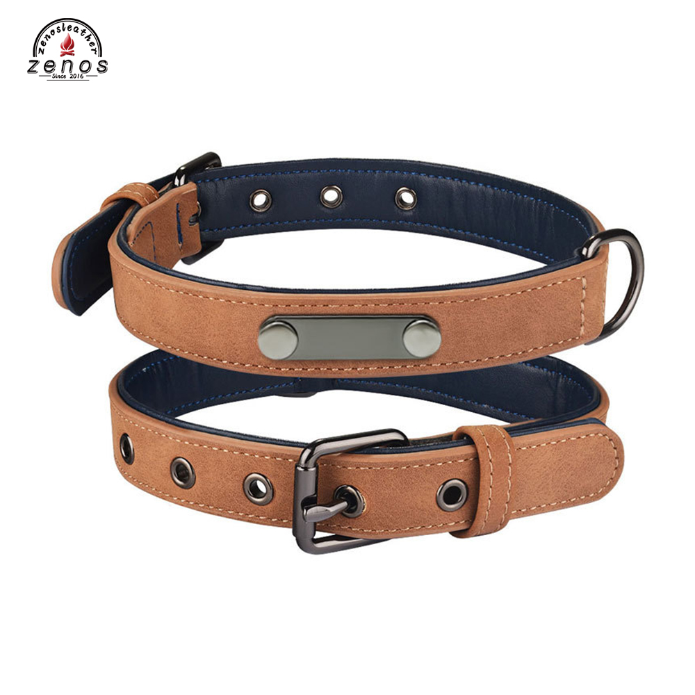 Zenos S Pu Leather Dog Collar Adjustable Pet Collar Small Medium Large Dogs