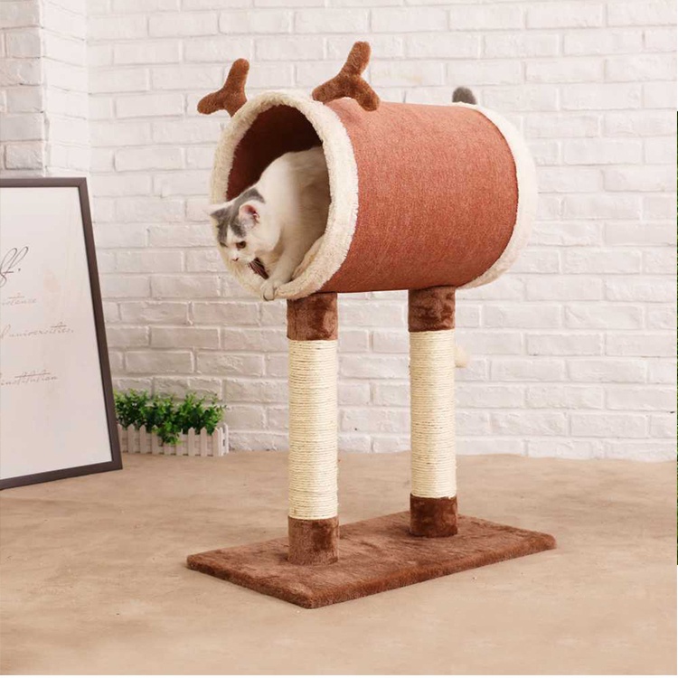 2in1 Cat Tree Scratching Cat Bed Cylindric Wooden Cute Cat Tree