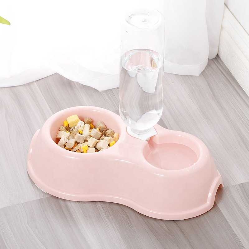 4 Colors Nonslip Pet Food Feeding Plastic Double Bowl Feeders With 500ml Drinking Bottle Water Dispenser