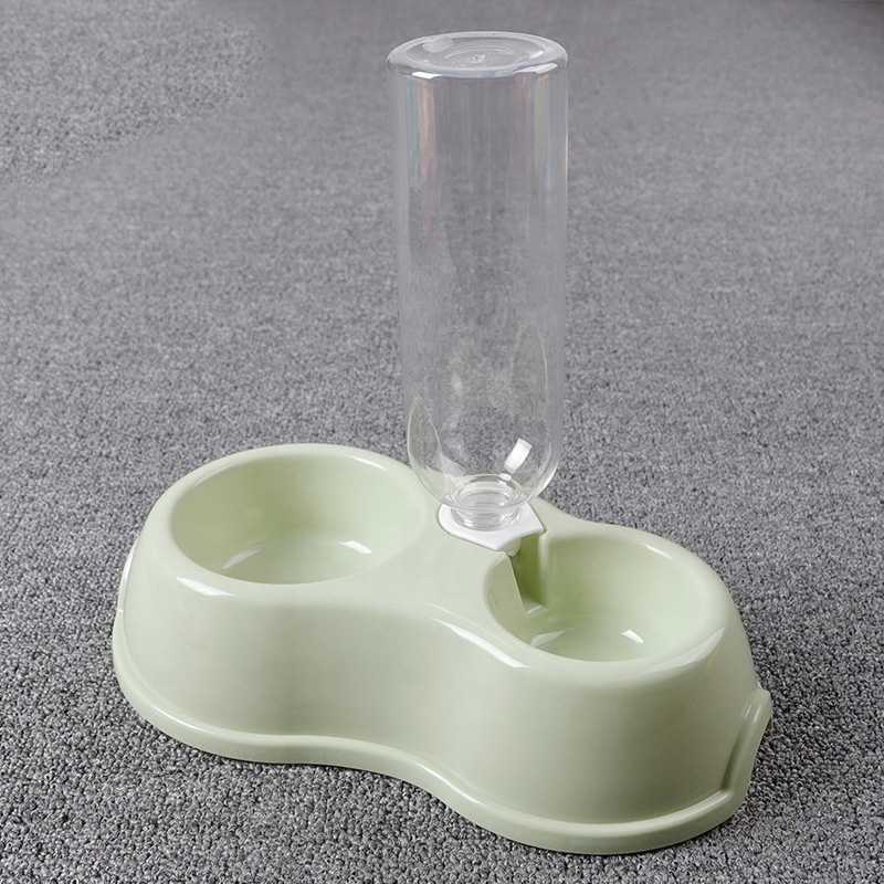 4 Colors Nonslip Pet Food Feeding Plastic Double Bowl Feeders With 500ml Drinking Bottle Water Dispenser