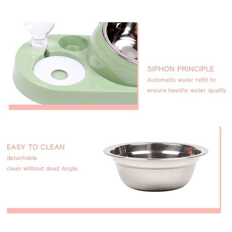 4in1 Cat Dog Bowl Automatic Feeder Pet Food With Water Dispenser 15 Degrees Tilted Stainless Steel Puppy Feeding Tool