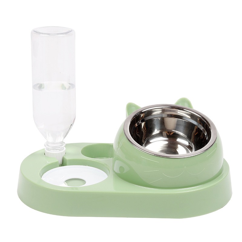 4in1 Cat Dog Bowl Automatic Feeder Pet Food With Water Dispenser 15 Degrees Tilted Stainless Steel Puppy Feeding Tool