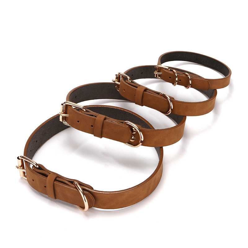 Affordable Light Tan PU Leather Pet Collar Training Dog Collar All Breeds Sizes Dogs