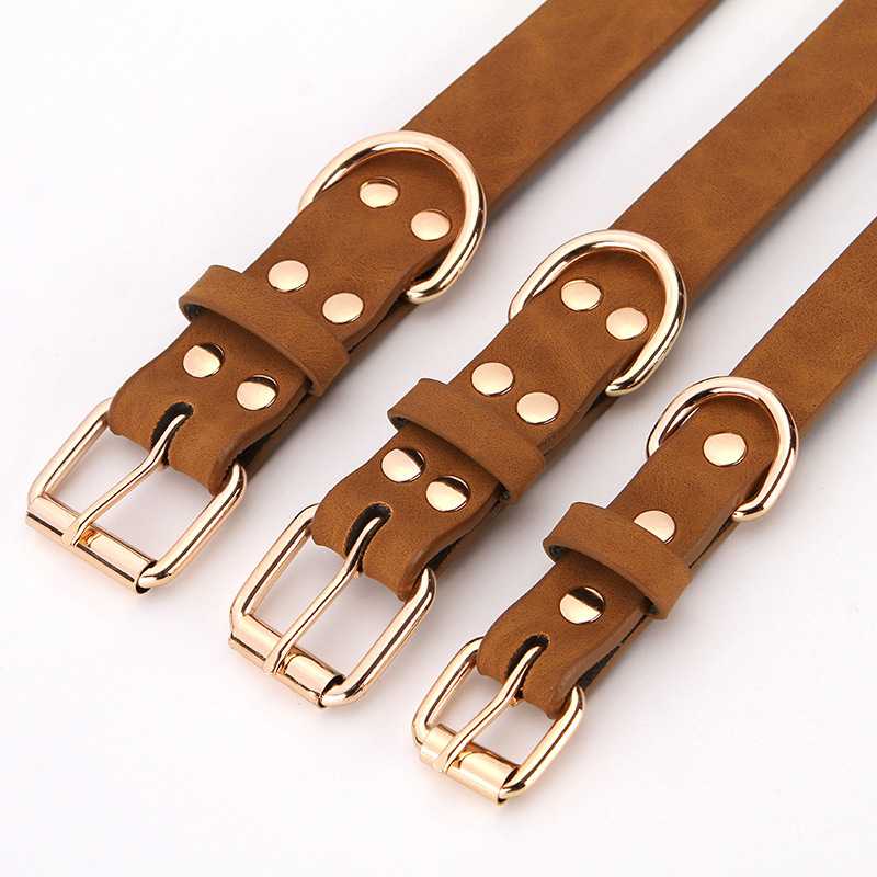 Affordable Light Tan PU Leather Pet Collar Training Dog Collar All Breeds Sizes Dogs