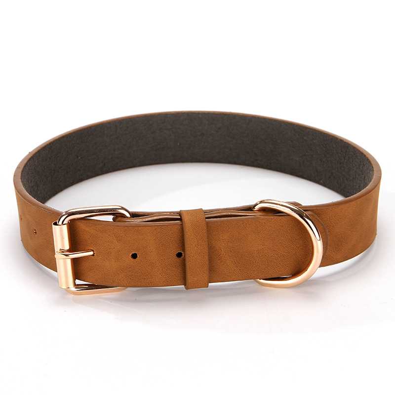 Affordable Light Tan PU Leather Pet Collar Training Dog Collar All Breeds Sizes Dogs