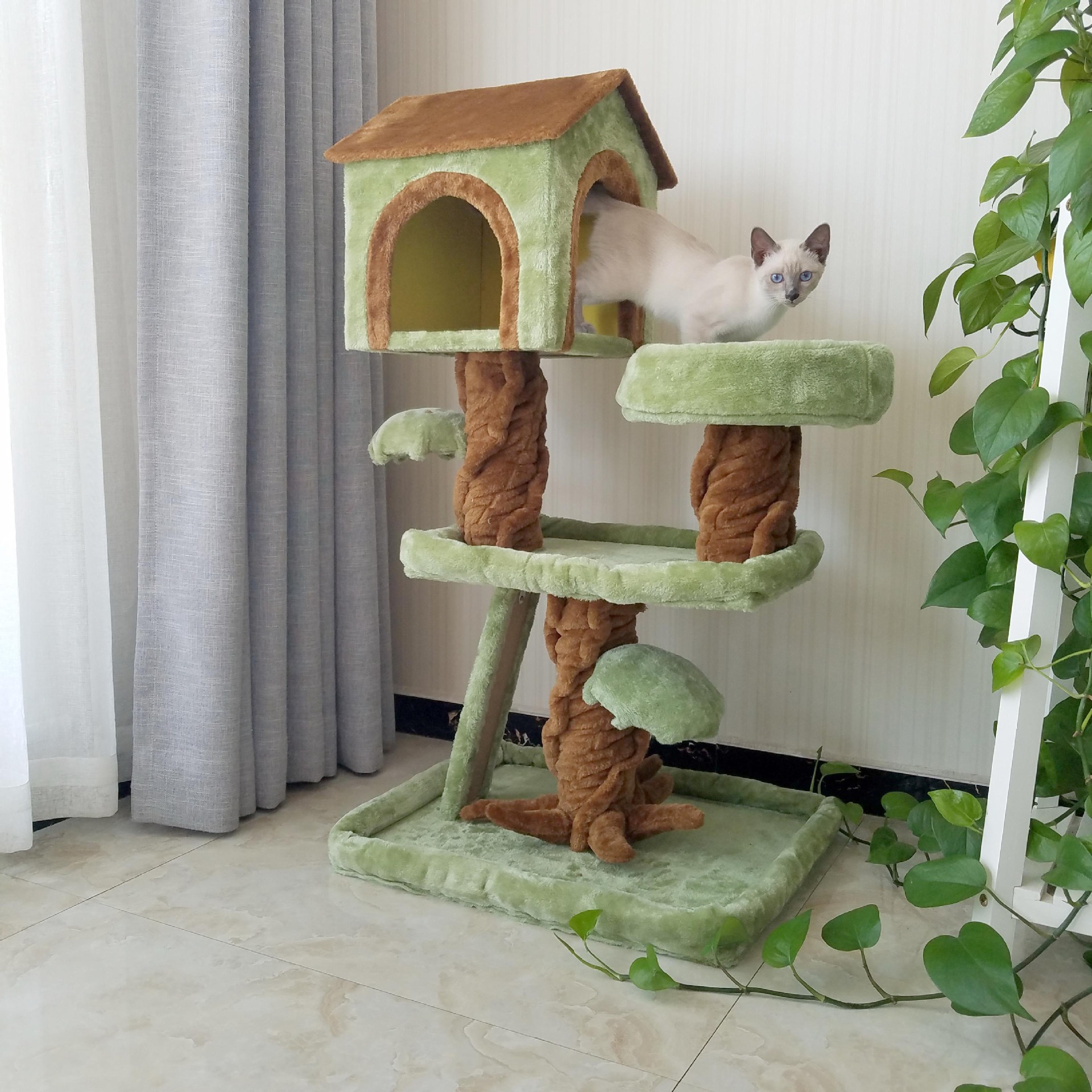Amazon Attractive Cactus Scratching Cardboard Ceiling Cat Tree House Tower Condo Multiple Cats