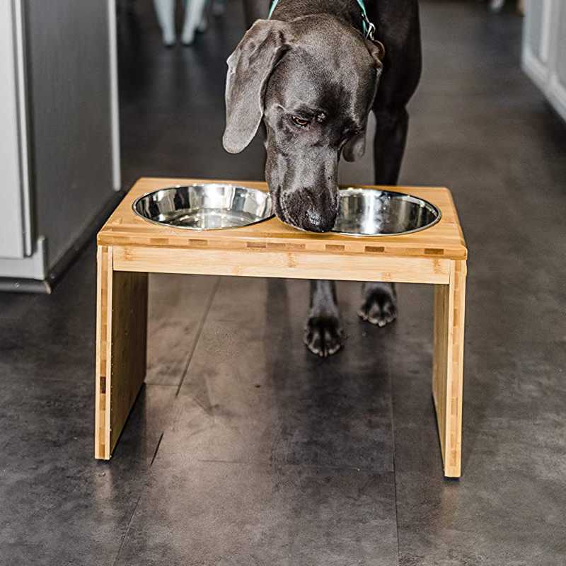 Bamboo Raised DogCat Bowls SetBamboo Pets Feeder Stand With 2 Stainless Steel BowlsElevated Bamboo Holder