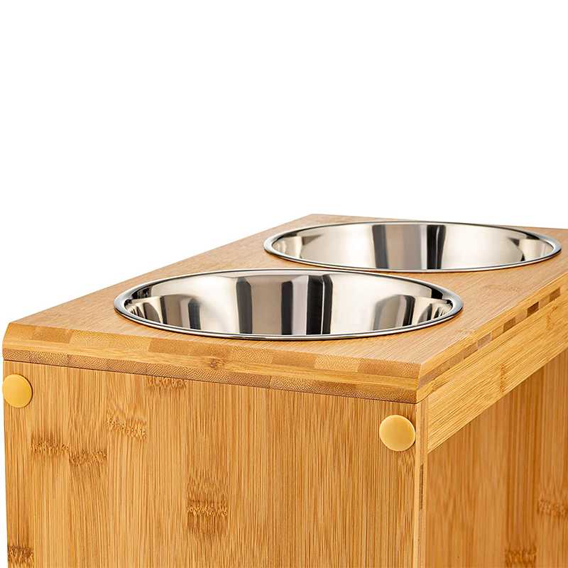 Bamboo Raised DogCat Bowls SetBamboo Pets Feeder Stand With 2 Stainless Steel BowlsElevated Bamboo Holder