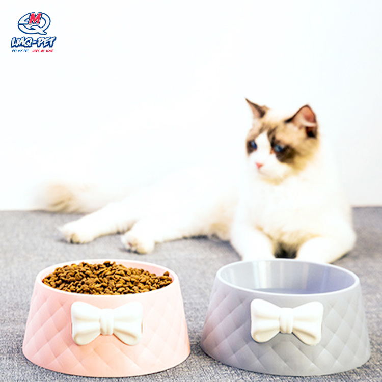 Bowknot Pet Bowl Cat Dog Small Dog Rice Food Bowl Unbroken Plastic Dog Cat Bowl