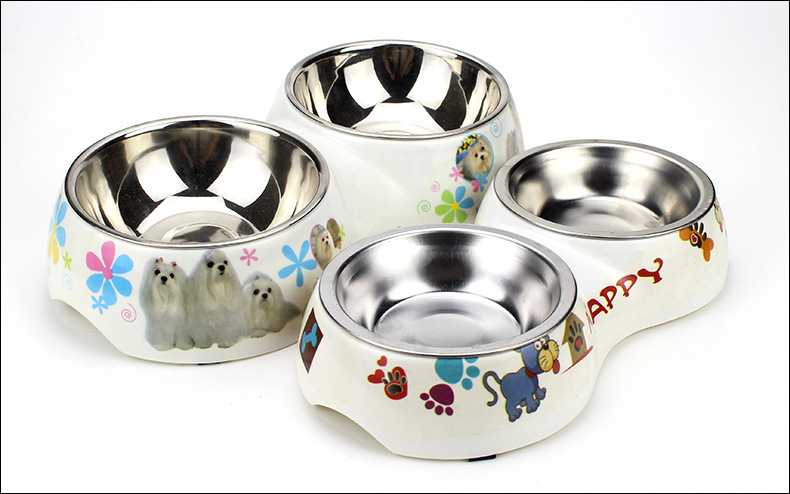 Cartoon Melamine Pet Bowl Dog Stainless Steel Double Bowl Twoinone Dog Nonslip Cat Food Bowl