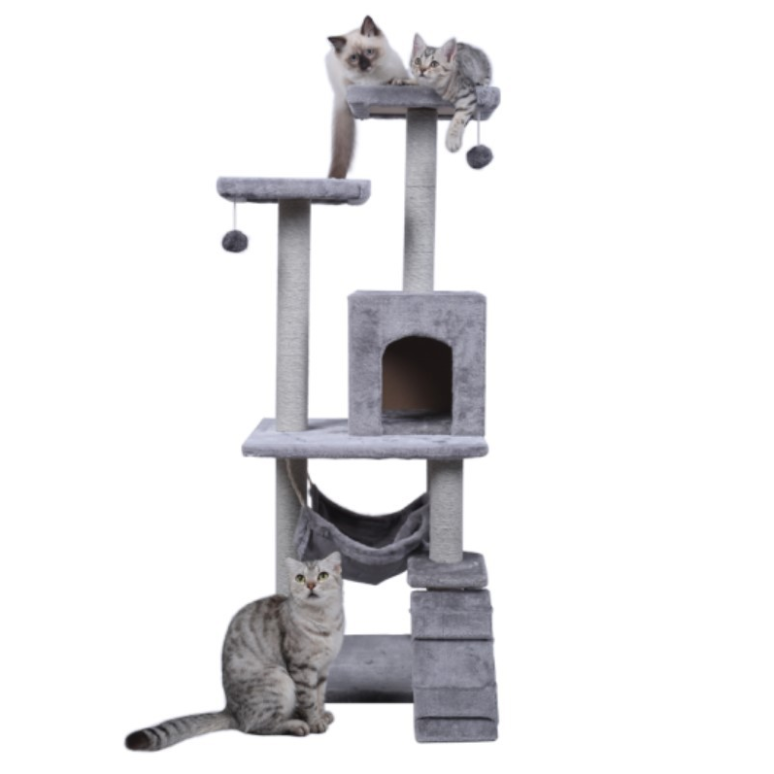 Cat Tree With Plush Condo Large Cat House Kitten Tower With Scratch Hammock