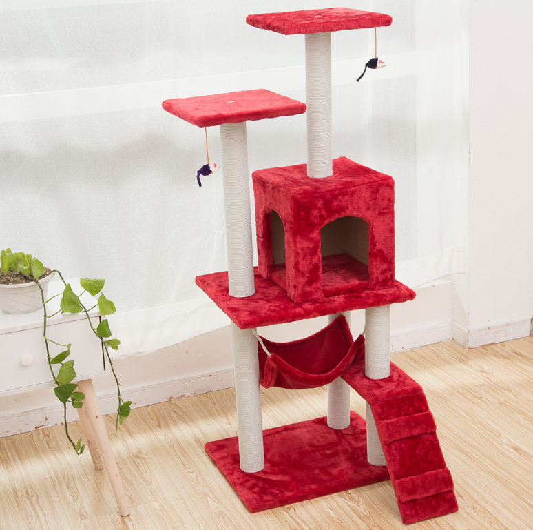 Cat Tree With Plush Condo Large Cat House Kitten Tower With Scratch Hammock