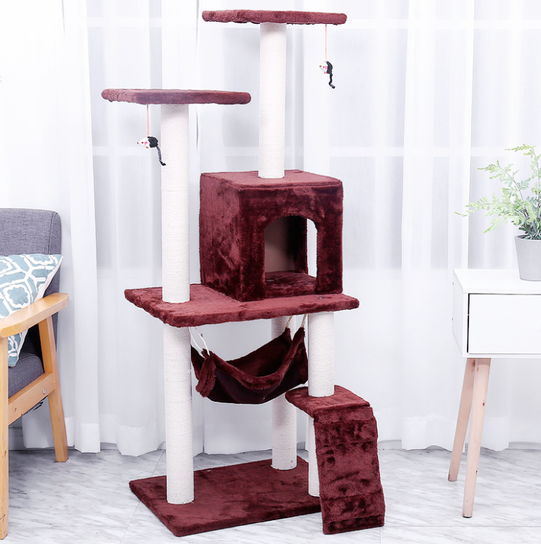 Cat Tree With Plush Condo Large Cat House Kitten Tower With Scratch Hammock