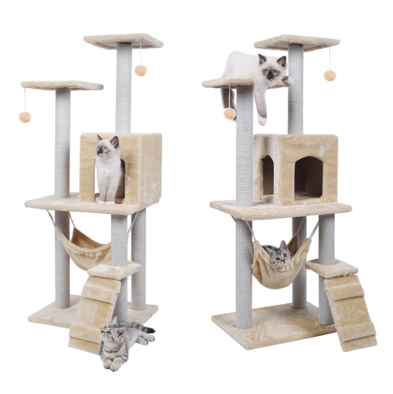 Cat Tree With Plush Condo Large Cat House Kitten Tower With Scratch Hammock