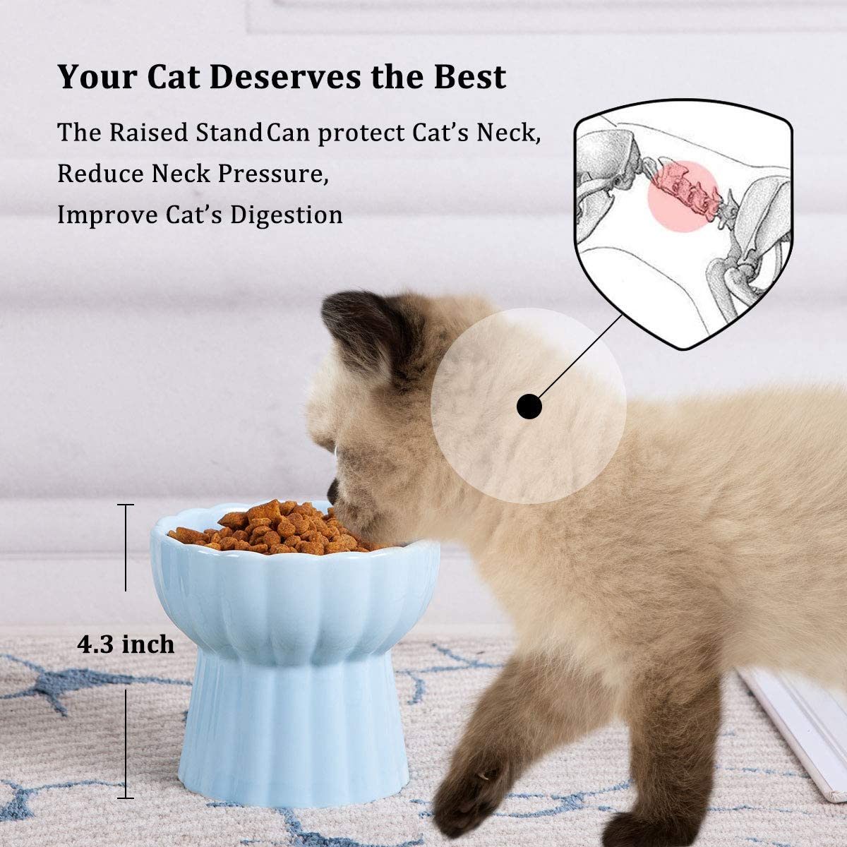 Ceramic Cat Dish Food Bowl Pet Feeder Kitty Eating Stress