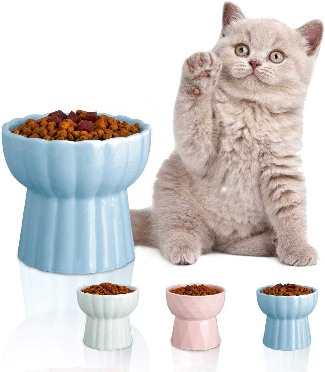 Ceramic Cat Dish Food Bowl Pet Feeder Kitty Eating Stress