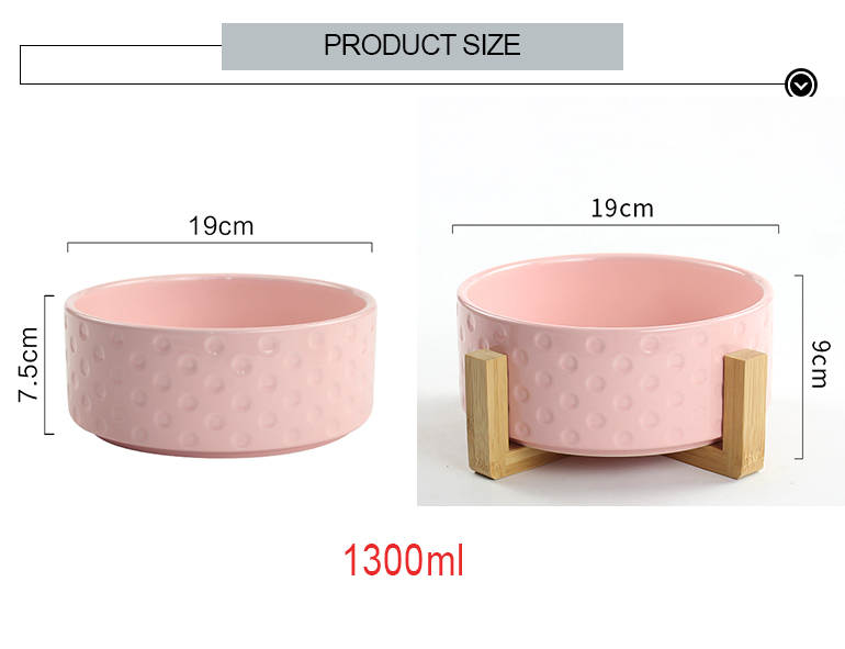 Ceramic Round Dog Cat Bowl Durable Ceramic Food Water Elevated Dish Petwith Wood Stand