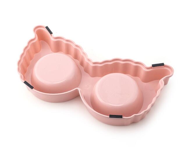 Creative CatShaped Detachable Plastic Stainless Steel Double Pet Dog Food Water Bowl With NonSlip Mat