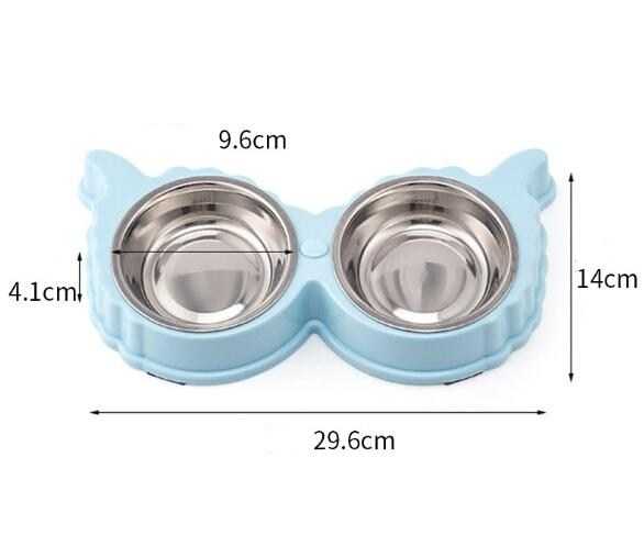 Creative CatShaped Detachable Plastic Stainless Steel Double Pet Dog Food Water Bowl With NonSlip Mat