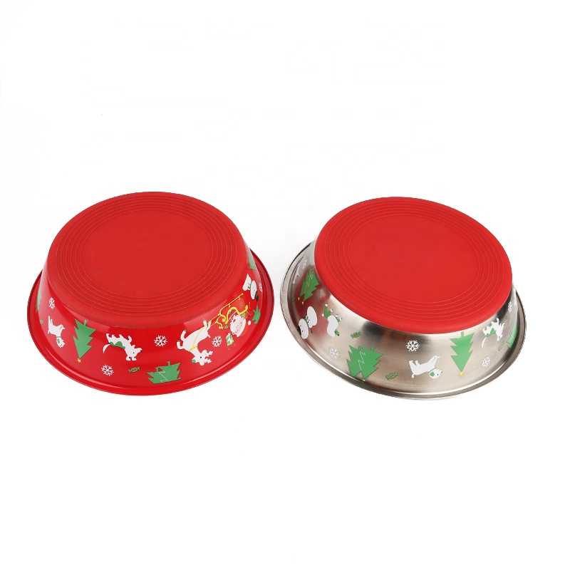 Custom Christmas Print Pattern Personalized Stainless Steel Pet Container Dog Nonslip Travel Bowl Basin