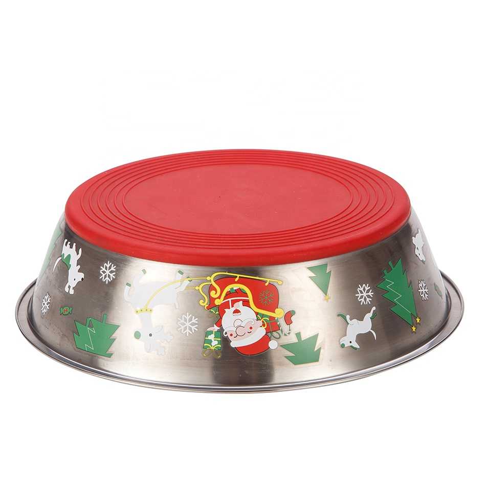 Custom Christmas Print Pattern Personalized Stainless Steel Pet Container Dog Nonslip Travel Bowl Basin