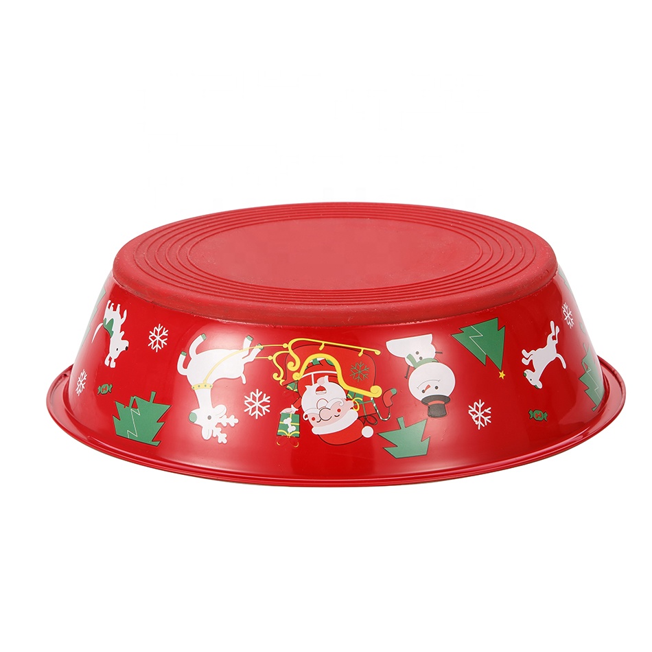 Custom Christmas Print Pattern Personalized Stainless Steel Pet Container Dog Nonslip Travel Bowl Basin