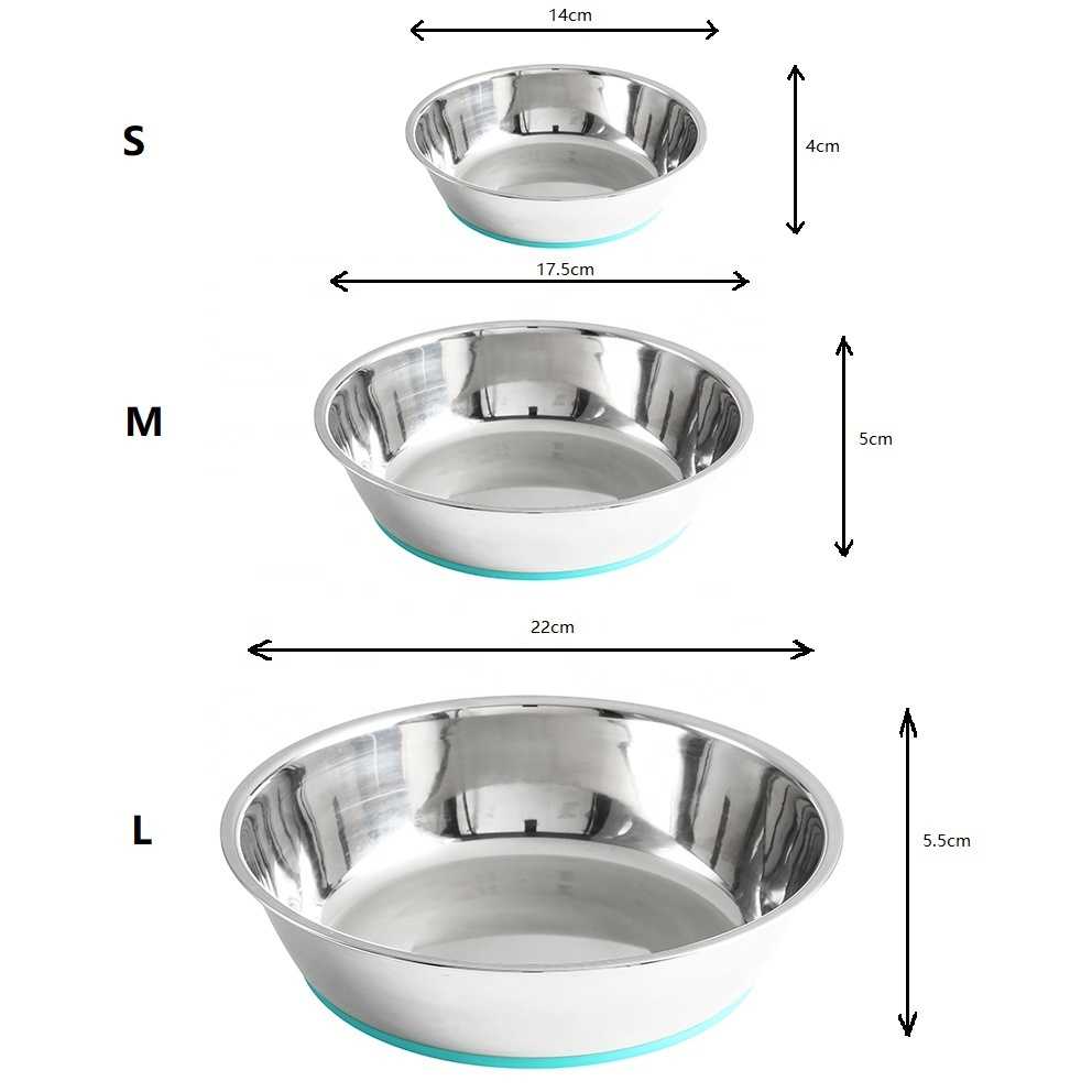 Custom Logo Matt Surface Pet Feeder Silver Pet Bowl Stainless Steel With Non Slip Mat