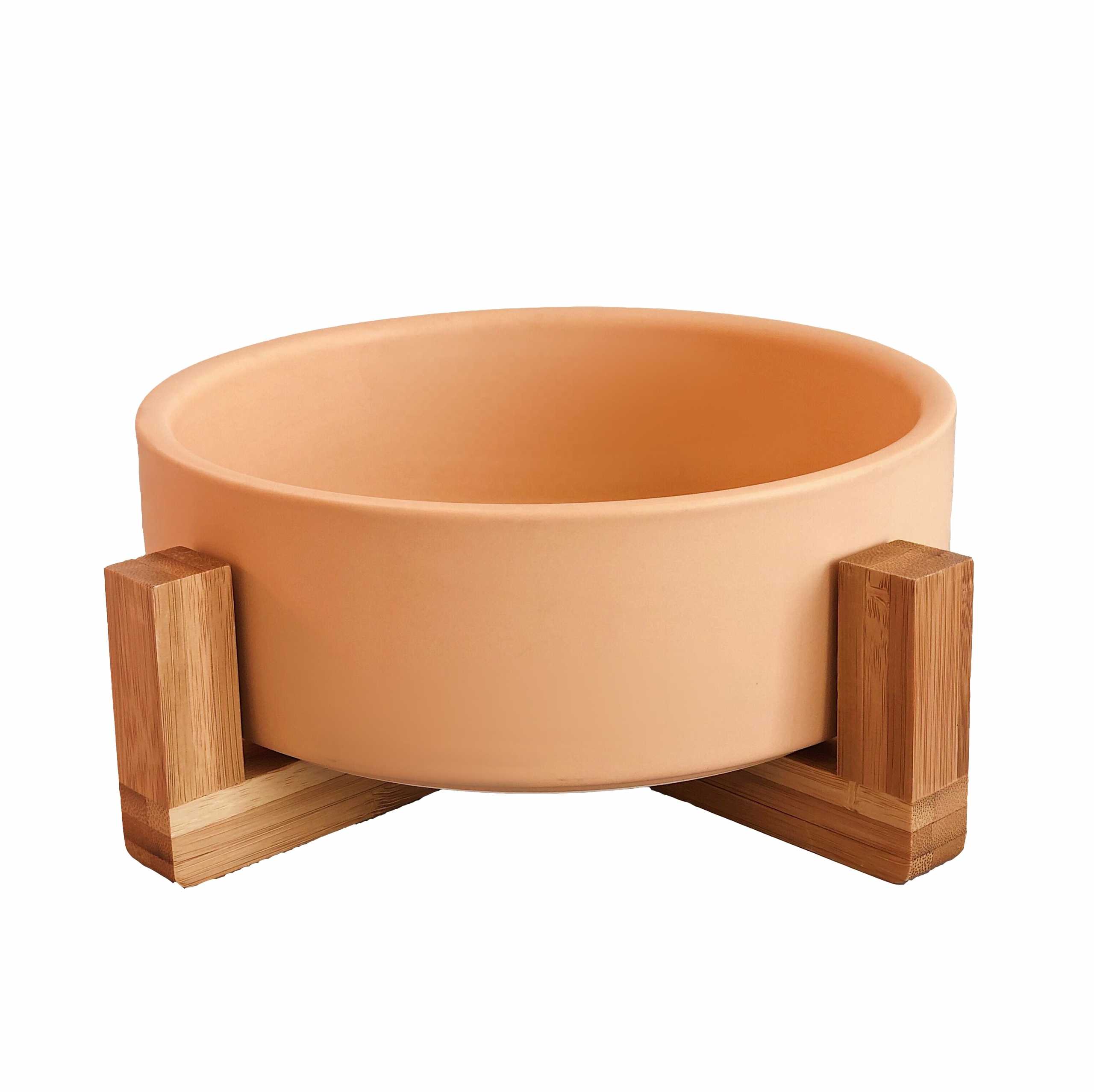 Custom Matted Elevated Dog Bowl Non Slip Ceramic Pet Bowl With Wooden Stand