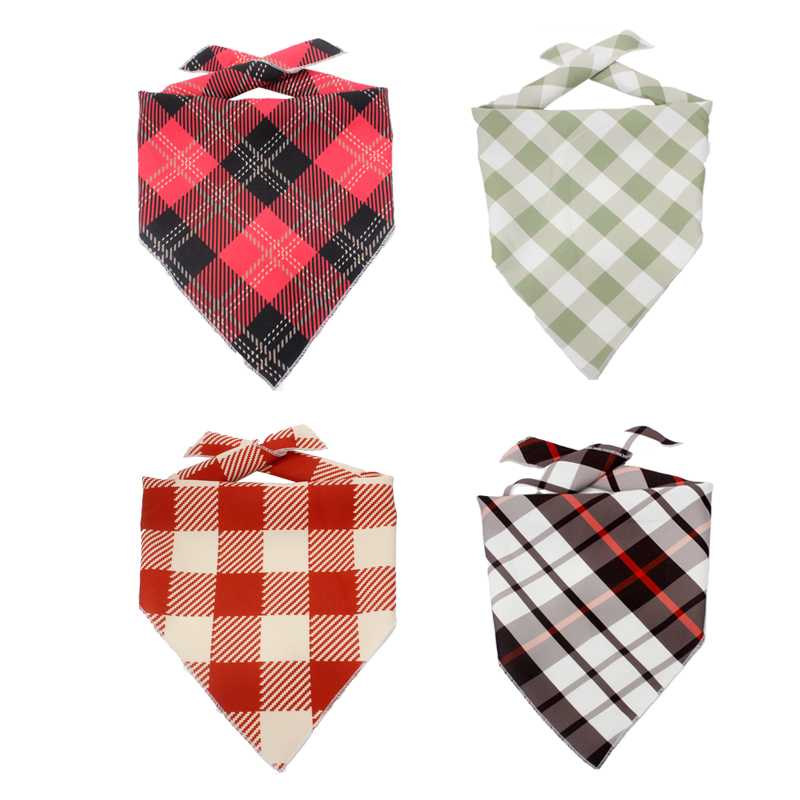 Custom Printed Pet Polyester Plaid Dog Bandanas