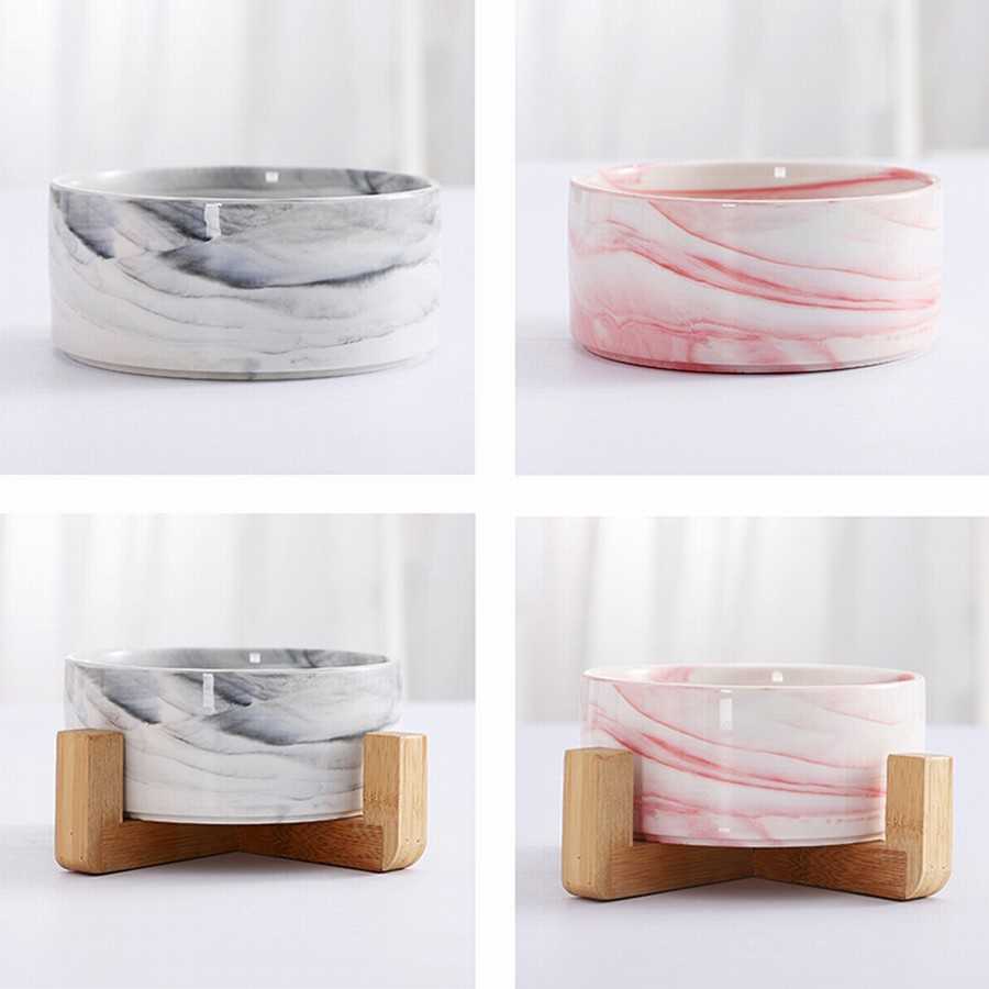 Cute Pet Bowl Wooden Rack Multifunction Ceramic Pet Food Bowl Cats Eating