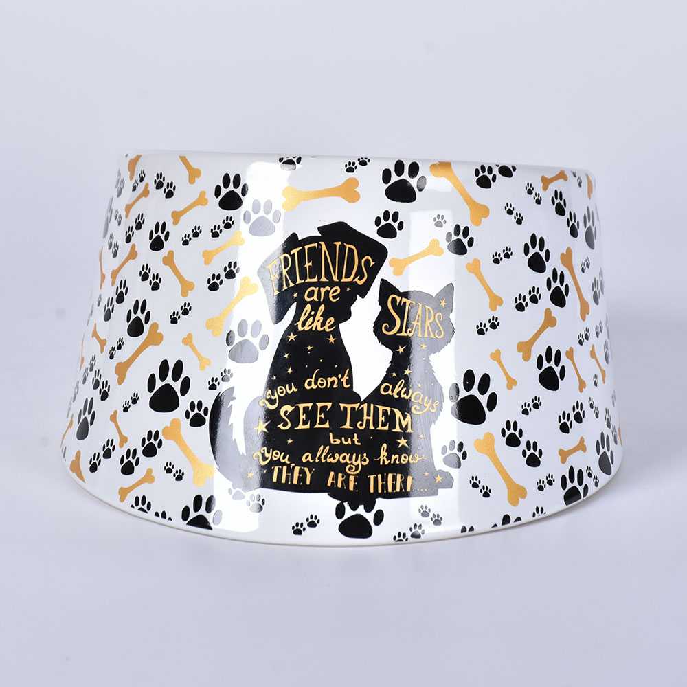 Designed Pet White Black Custom Ceramic Dog Food Water Feeding Bowl