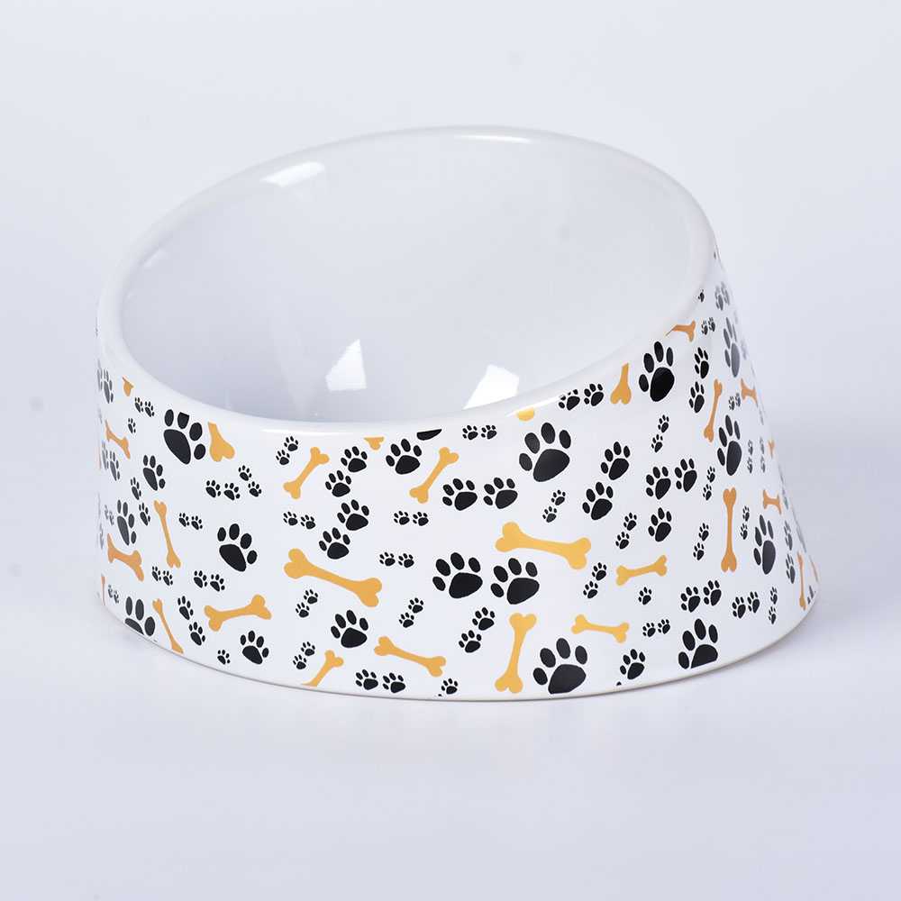 Designed Pet White Black Custom Ceramic Dog Food Water Feeding Bowl